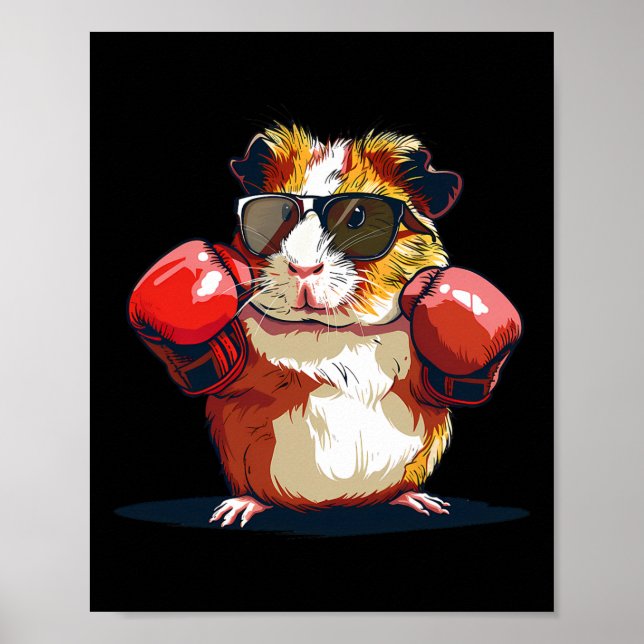 Poster Porquinho-da-índia Boxeando Com Luvas de Boxe Kick (Frente)