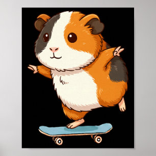Poster Porquinho da Índia Engraçado Skater Skateboard Bai