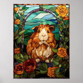 Poster Porquinho-da-índia Entre Rosas Desenho de Vitral