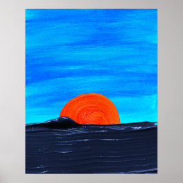 Poster Pôrs do sol Simples Cor Azul e Laranja Arte