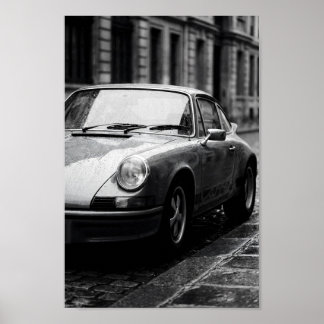 Poster Porsche 911 Clássico na Rua Chuvosa
