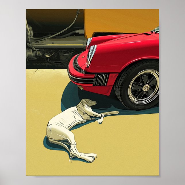 Poster Porsche e cão (Frente)