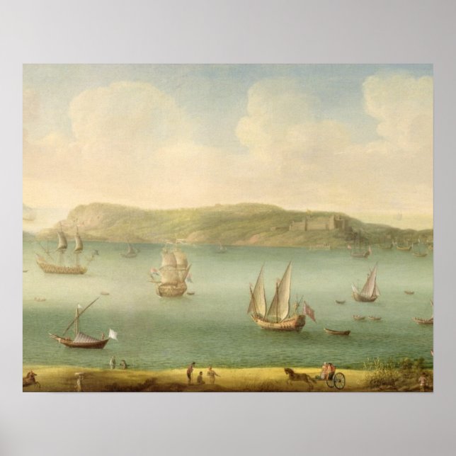 Póster Port Mahon, Minorca, 1730 (óleo na canvas) (Frente)