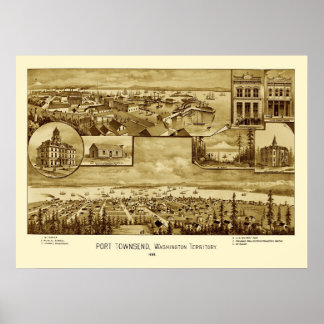 Póster Port Townsend Washington Panorâmica Map 1888