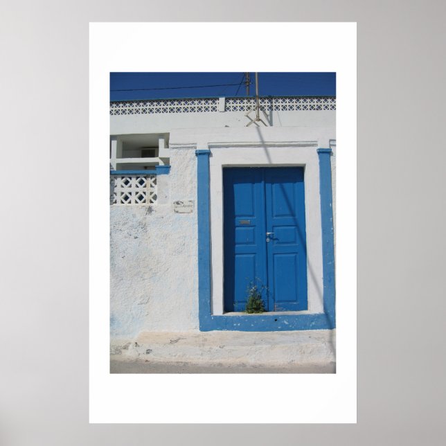 Póster Porta azul em Santorini (Frente)