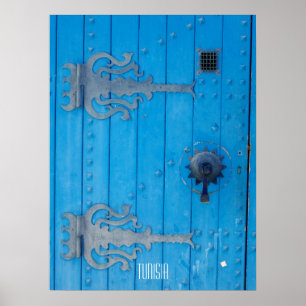 Poster Porta de madeira azul tradicional na Tunísia