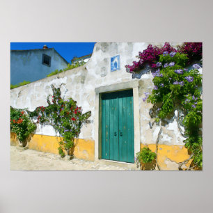 Póster Porta de madeira verde da aguarela