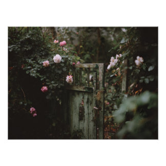 Póster Porta do Jardim Secreto Floral Escuro
