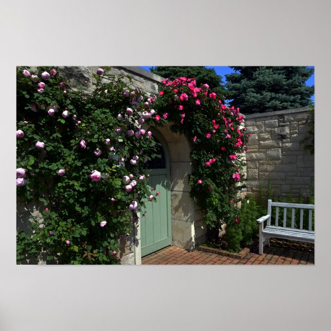 Póster Porta do Jardim Verde com Bench (Frente)