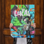 Póster Porta do Monograma da Sala de Grafite Zombie Décor<br><div class="desc">Apresentando um zumbi punk em um brilhante e colorido fundo de grafite com sua escolha de personalização. Perfeito para dormitórios, quartos para crianças e muito mais. Faz um excelente na parede atrás da cama. Adicione alguma cor a qualquer sala de crianças com este poster moderno. Também faz um presente personalizado...</div>