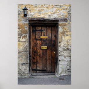 Poster Porta frontal de madeira velha com luz
