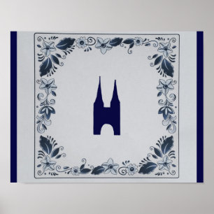 Póster Porta Leste do azulejo Azul Delft em Delft