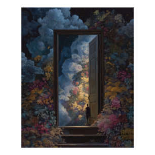Póster Portal da Nuvem Dourada Floral Fantasia Sombria Ar