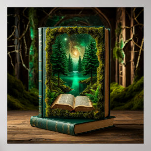 Poster Portal de Livro Surreal Revelando Floresta Encanta