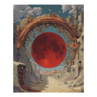 Portal de Lua Vermelha Surrealista Arte Fantástica