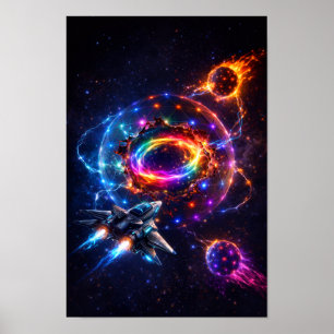 Poster Portal Espacial Futurista com Espaçonave Ficção Ci