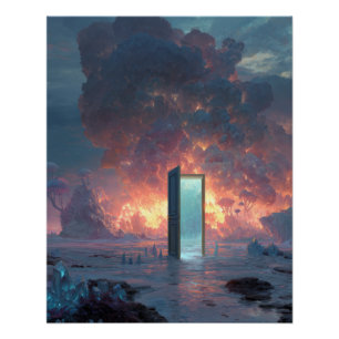 Póster Portal Futurista em Meio a Céus Flamejantes