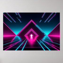 Poster Portal Geométrico Triangular Futurista Cyberpunk