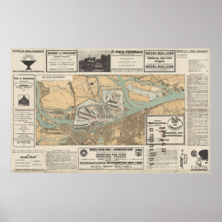 Poster Portal para o Mundo: Mapa do Porto de Hamburgo