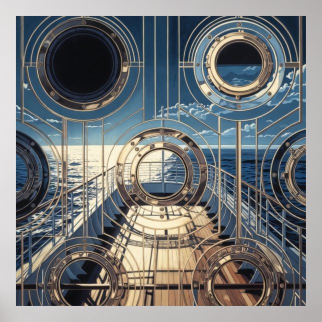 Poster Porthole Nautical Ocean Liner Luxury Art Deco (Frente)