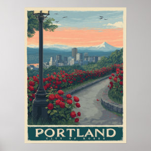Poster Portland City of Rosa - Jardim Rosa e Skyline