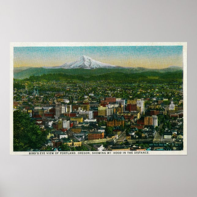 Póster Portland e Mt. Hood à distância (Frente)