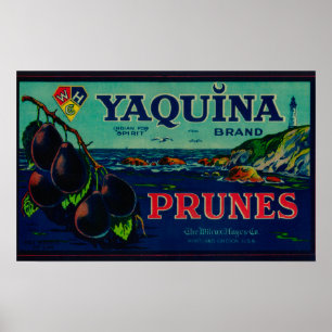 Poster Portland, etiqueta da ameixa seca de OregonYaquina