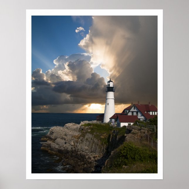 Poster Portland Head Light, Sun através das nuvens (Frente)