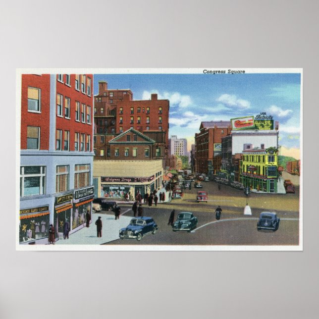 Póster Portland, MaineView da Praça do Congresso (Frente)