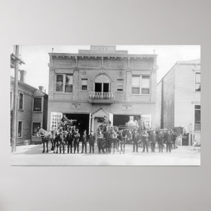 Póster Portland, OR Fire Station Horse Drawn and Men