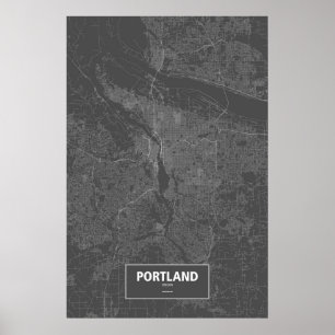 Póster Portland, Oregon (branco no preto)