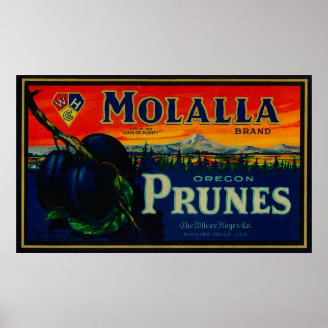 Póster Portland, Oregon Molalla Prune Label (Frente)