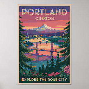 Poster Portland Oregon Monte Hood Viagem Arte Vintage