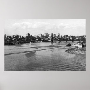 Póster Portland, Oregon Skyline from Willamette River