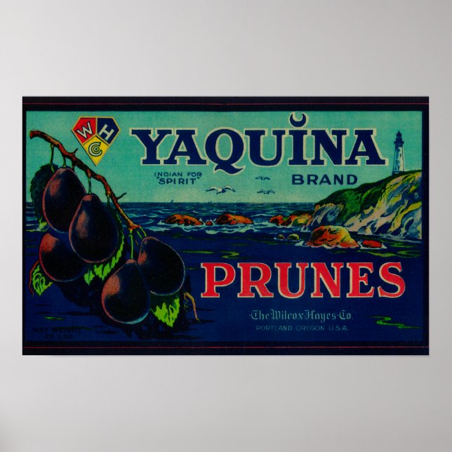 Poster Portland, Oregon Yaquina Prune Label (Frente)