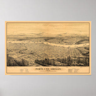 Póster Portland OU mapa panorâmico REMASTERED DIGITAL