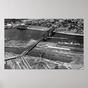 Póster Portland, OU ponte e depósito de Broadway