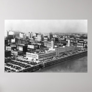 Poster Portland, OU vista aérea da ponte de Hawthorne
