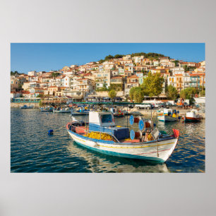 Poster Porto com barcos de pesca em Plomari, Lesvos, Gréc