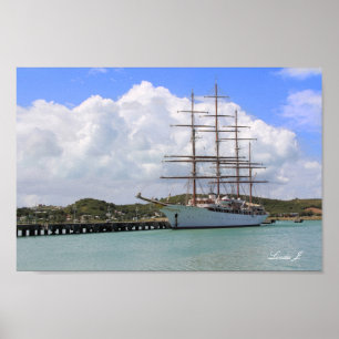 Póster Porto com iate de vela em Antígua Canvas Impress