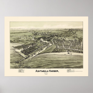 Poster Porto de Ashtabula, mapa panorâmico do OH - 1896