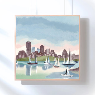 Póster Porto de Boston Aquarela de Boston Massachusetts