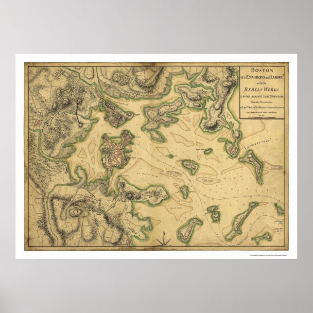 Póster Porto de Boston Map 1775 (Frente)
