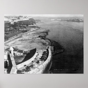 Poster Porto de Havana, Cuba com parte do castelo de