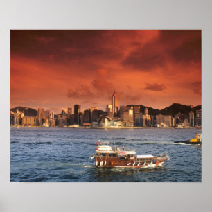 Póster Porto de Hong Kong ao Pôr-do-Sol