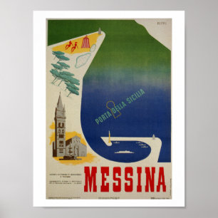 Poster Porto de Messina do anúncio italiano do viagem do