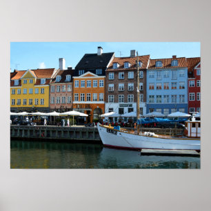 Póster Porto de Nyhavn, Copenhaga, Dinamarca