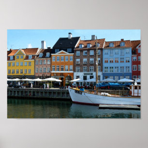 Póster Porto de Nyhavn, Copenhaga, Dinamarca