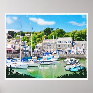 Poster Porto de Padstow em Cornwall UK, aquarela.