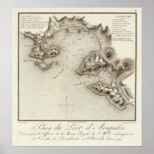 Póster Porto do mapa de Acapulco